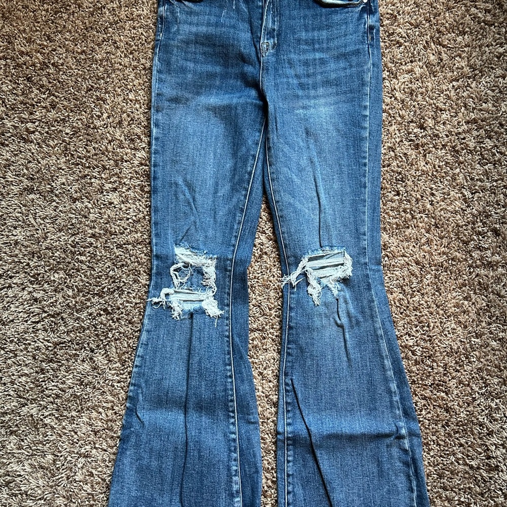 Women's Blue Distressed Flare Jeans